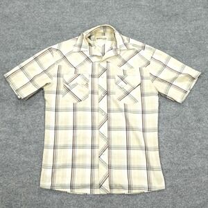 Vintage Rustler Shirt Mens Medium White Plaid Short Sleeve Pearl Snap Western